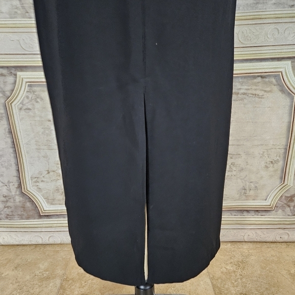 Vintage 1990s Black Maxi Skirt Long Front Slit Classic Office Column Goth 90s - Picture 11 of 14